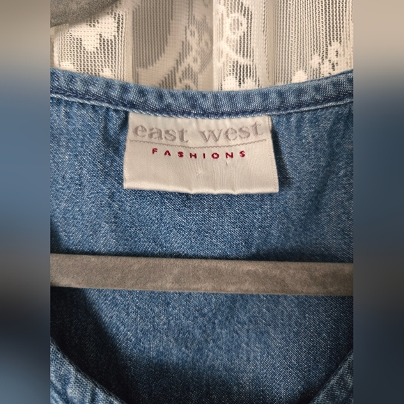 Vintage 90s East West Embroidered Denim Dress | Size M - Picture 5 of 10